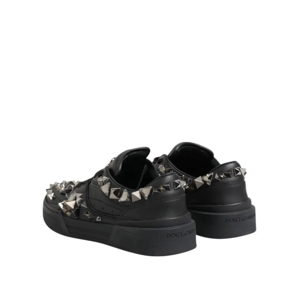 Dolce & Gabbana Schwarze Leder Nieten Low Top Sneakers Schuhe - EU41/US8