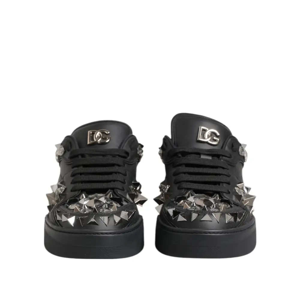 Dolce & Gabbana Schwarze Leder Nieten Low Top Sneakers Schuhe - EU41/US8