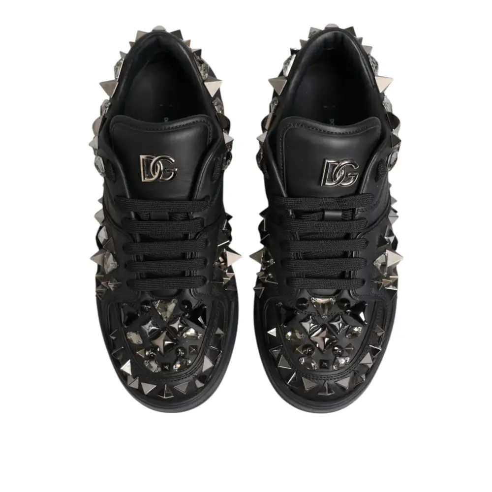 Dolce & Gabbana Schwarze Leder Nieten Low Top Sneakers Schuhe - EU41/US8