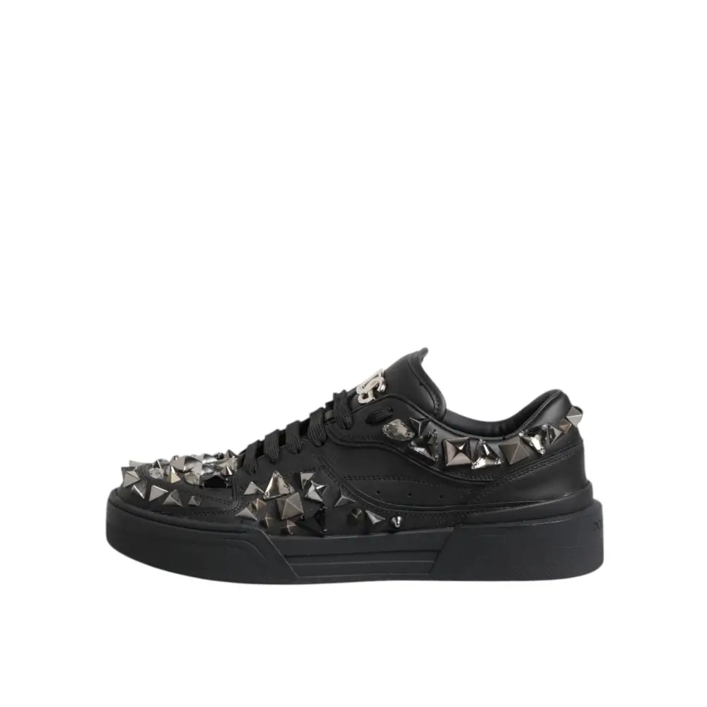 Dolce & Gabbana Schwarze Leder Nieten Low Top Sneakers Schuhe - EU41/US8