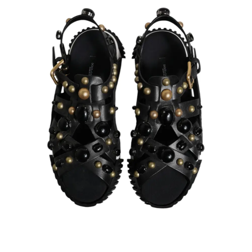 Dolce & Gabbana Schwarze Leder Nieten-Sandalen Schuhe