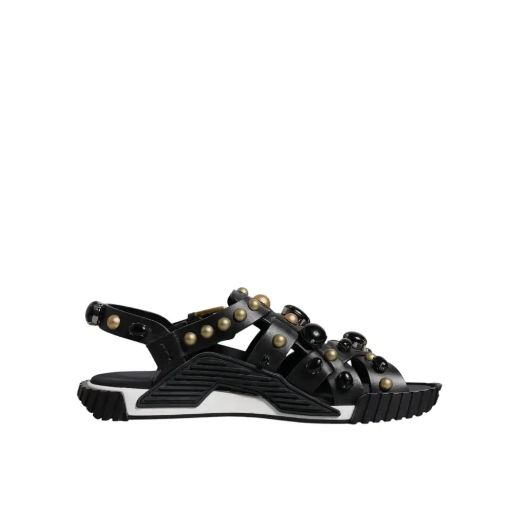 Dolce & Gabbana Schwarze Leder Nieten-Sandalen Schuhe