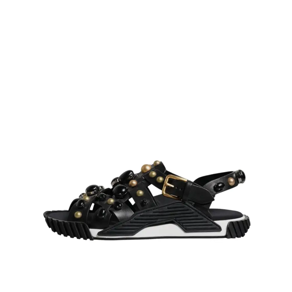 Dolce & Gabbana Schwarze Leder Nieten-Sandalen Schuhe
