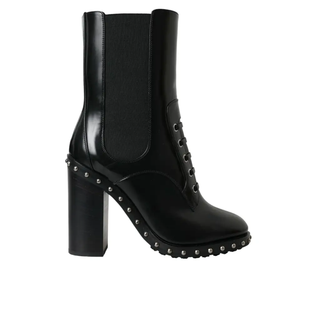 Dolce & Gabbana Schwarze Leder Nieten Schnürstiefel Schuhe - EU36/US5.5