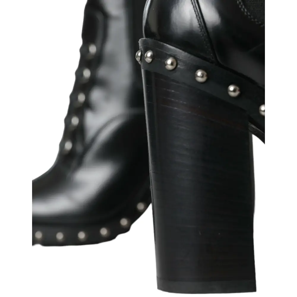 Dolce & Gabbana Schwarze Leder Nieten Schnürstiefel Schuhe - EU36/US5.5