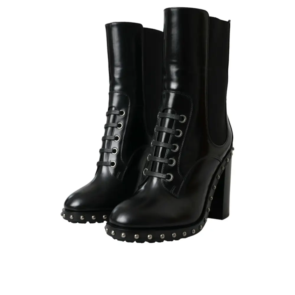 Dolce & Gabbana Schwarze Leder Nieten Schnürstiefel Schuhe - EU36/US5.5