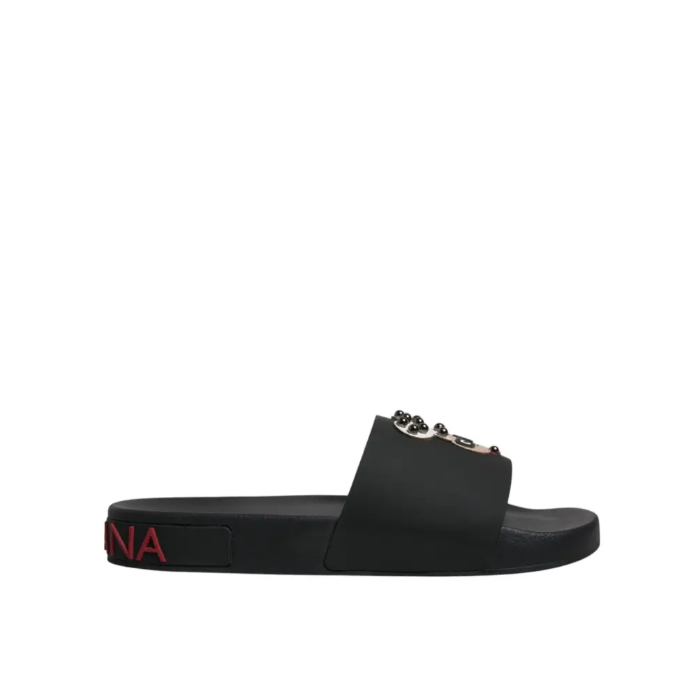 Dolce & Gabbana Schwarze Leder Pantoletten Sandalen Beachwear Schuhe