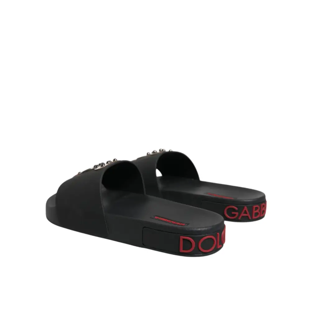 Dolce & Gabbana Schwarze Leder Pantoletten Sandalen Beachwear Schuhe