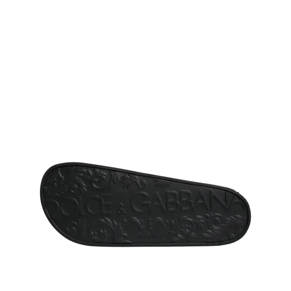 Dolce & Gabbana Schwarze Leder Pantoletten Sandalen Beachwear Schuhe