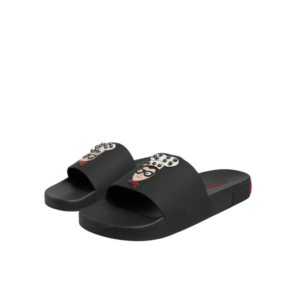 Dolce & Gabbana Schwarze Leder Pantoletten Sandalen Beachwear Schuhe