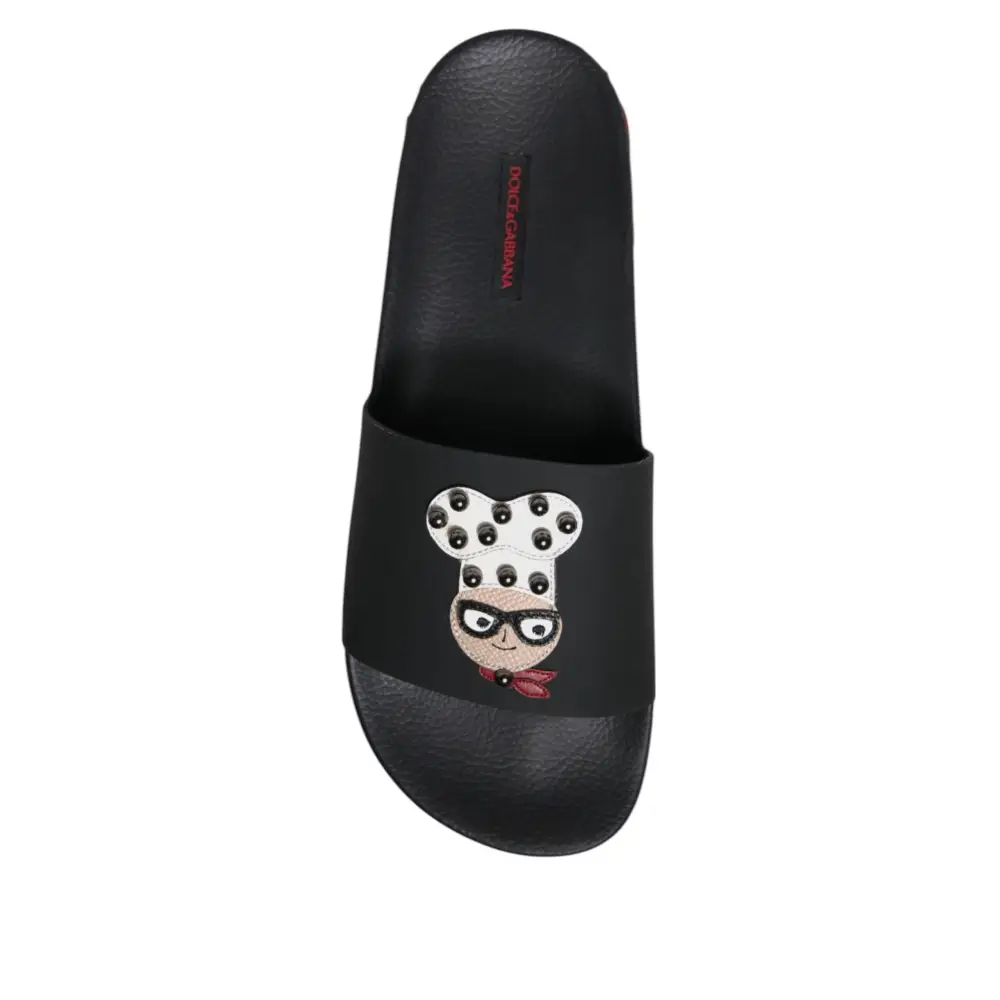 Dolce & Gabbana Schwarze Leder Pantoletten Sandalen Beachwear Schuhe