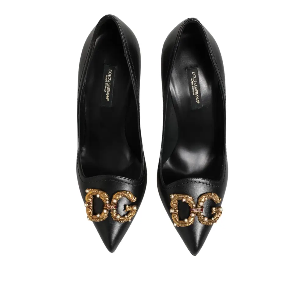 Dolce & Gabbana Schwarze Leder-Pumps mit DG Amore-Absatz - EU35/US4.5