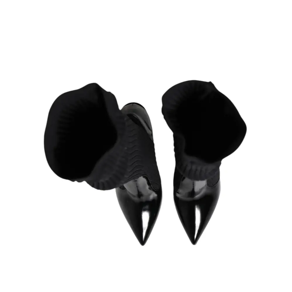 Dolce & Gabbana Schwarze Leder Rippenstrick-Kniestiefel Schuhe