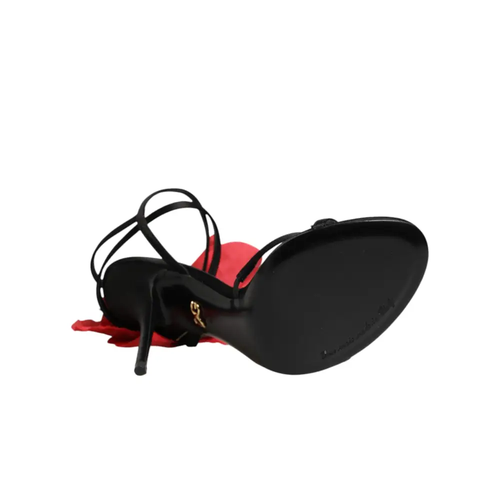 Dolce & Gabbana Schwarze Leder-Sandalen mit Riemchen und Blumen-Applikation - EU39/US8.5