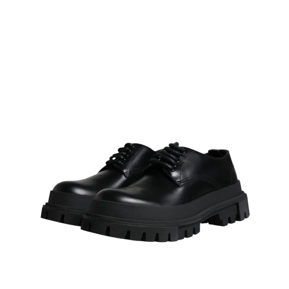 Dolce & Gabbana Schwarze Leder-Schnürschuhe für Trekking-Anzüge - EU45/US12