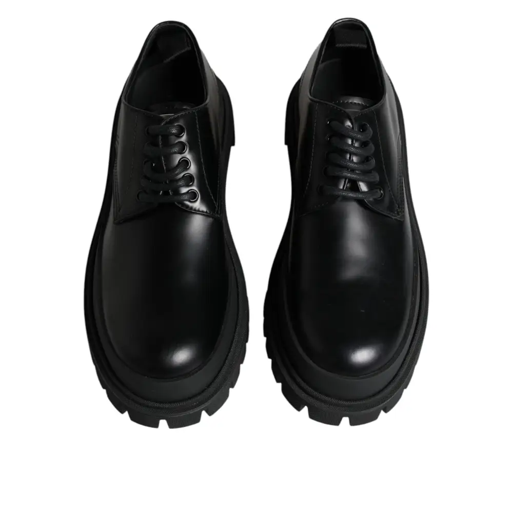 Dolce & Gabbana Schwarze Leder-Schnürschuhe für Trekking-Anzüge - EU45/US12