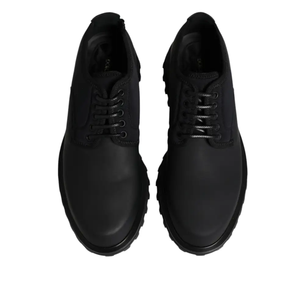 Dolce & Gabbana Schwarze Leder-Schnürschuhe für Trekking-Anzüge - EU42/US9