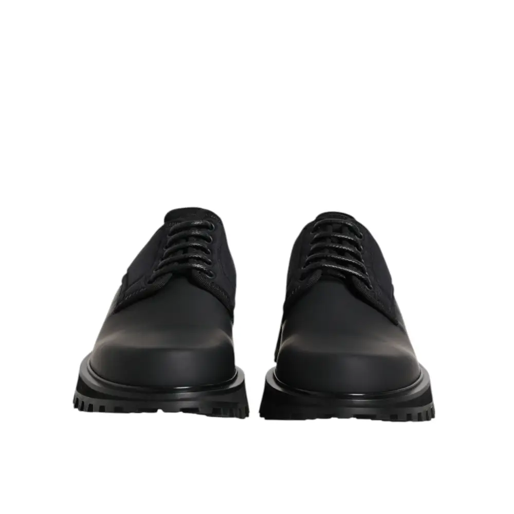 Dolce & Gabbana Schwarze Leder-Schnürschuhe für Trekking-Anzüge - EU42/US9