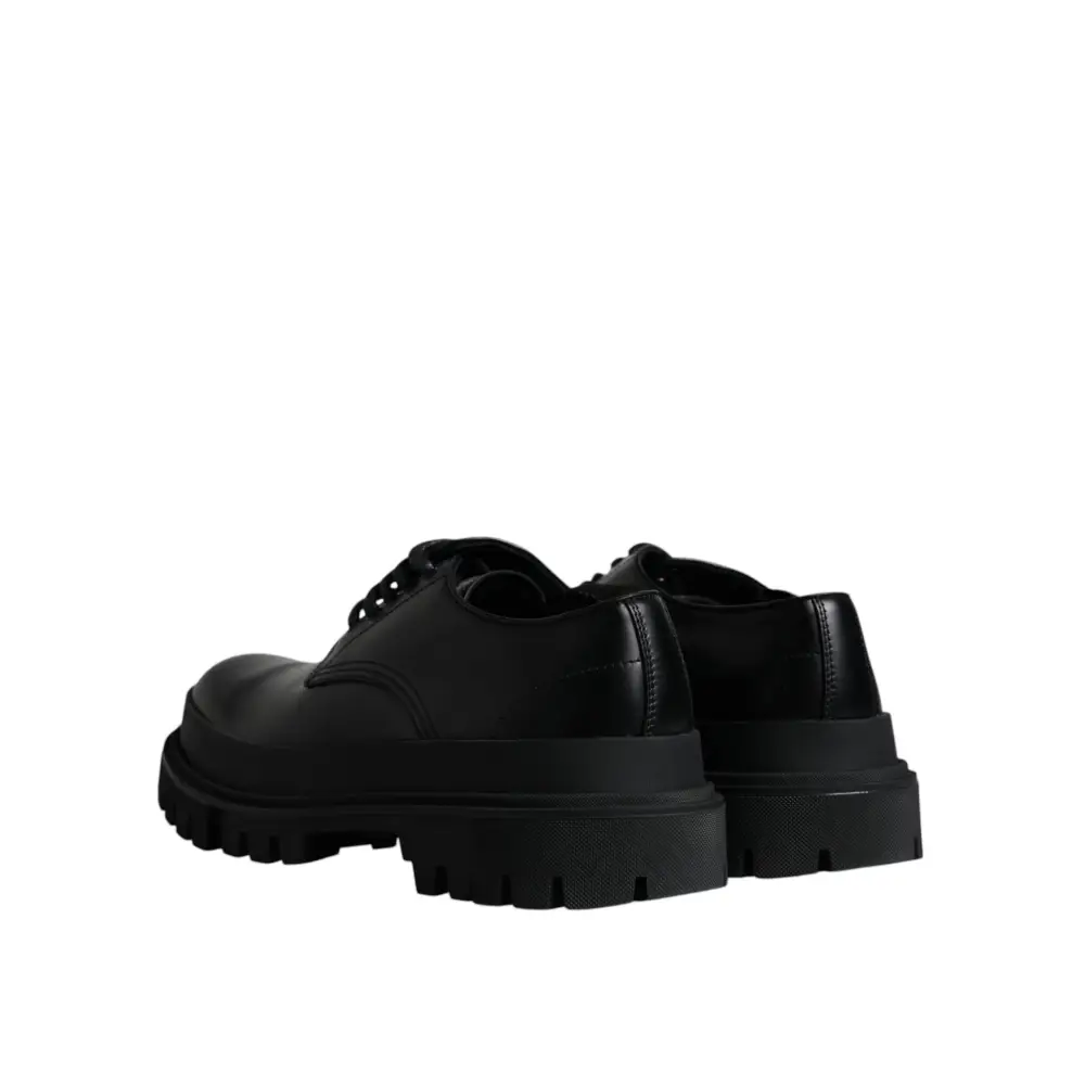 Dolce & Gabbana Schwarze Leder-Schnürschuhe für Trekking-Anzüge - EU45/US12