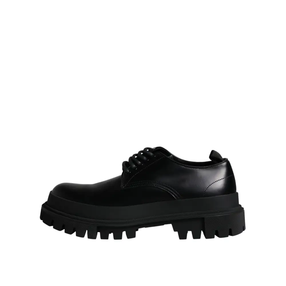 Dolce & Gabbana Schwarze Leder-Schnürschuhe für Trekking-Anzüge - EU45/US12