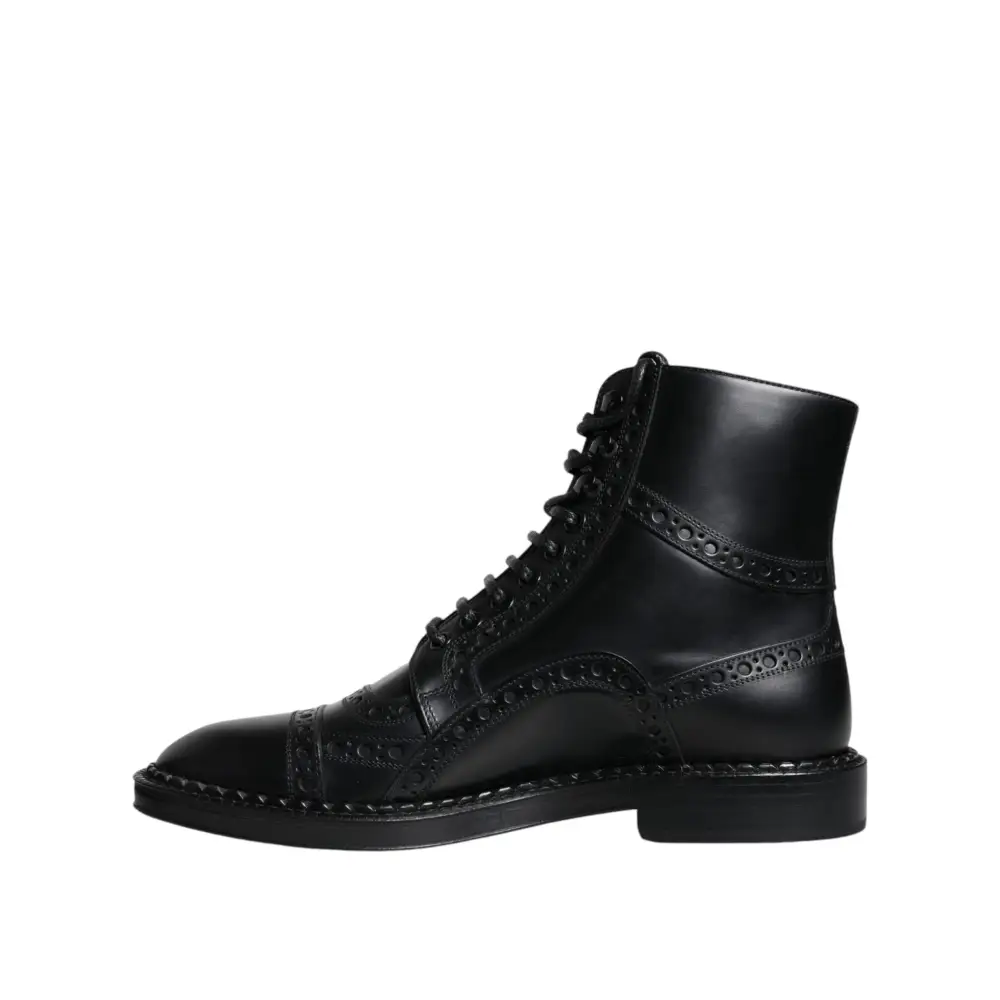 Dolce & Gabbana Schwarze Leder Schnürstiefel mit mittlerer Wade - EU39/US6