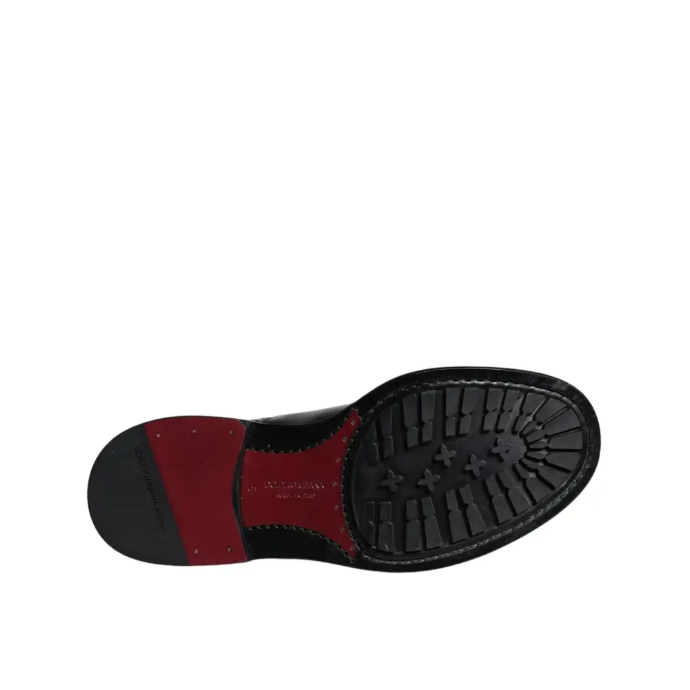 Dolce & Gabbana Schwarze Leder Schnürstiefel mit mittlerer Wade