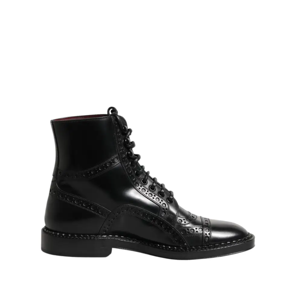 Dolce & Gabbana Schwarze Leder Schnürstiefel mit mittlerer Wade - EU40/US7