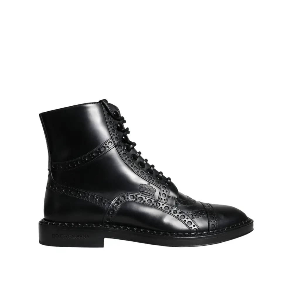Dolce & Gabbana Schwarze Leder Schnürstiefel mit mittlerer Wade