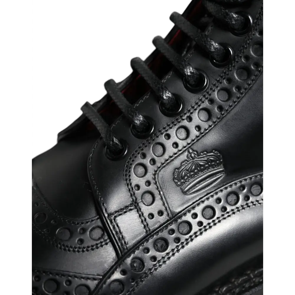 Dolce & Gabbana Schwarze Leder Schnürstiefel mit mittlerer Wade - EU39/US6