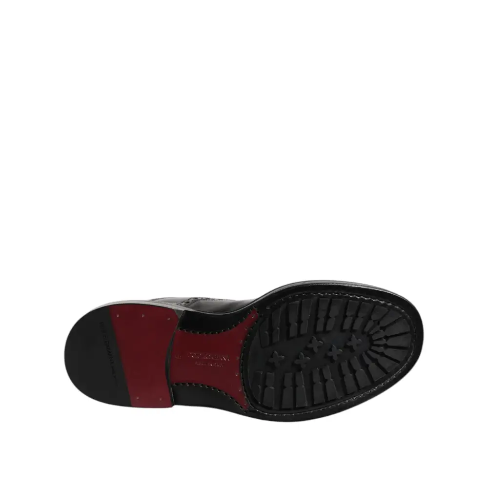 Dolce & Gabbana Schwarze Leder Schnürstiefel mit mittlerer Wade