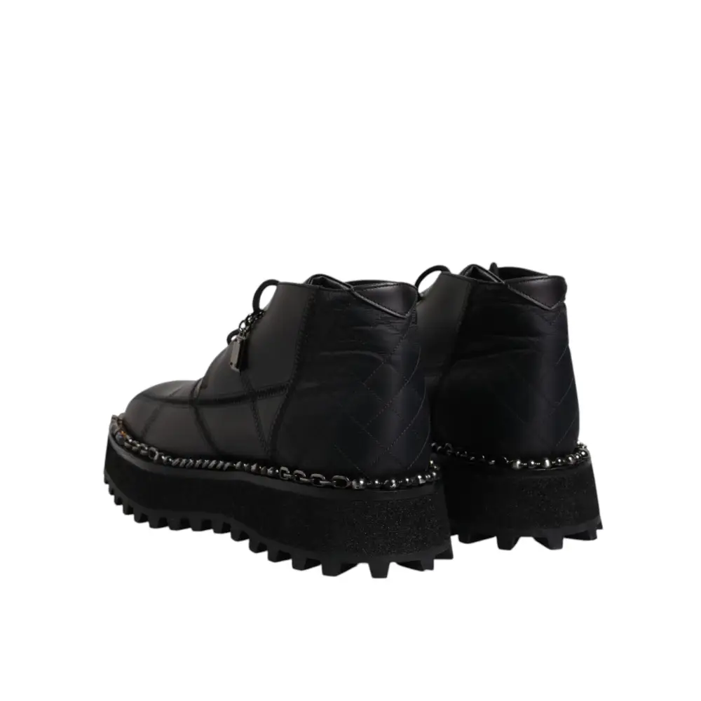 Dolce & Gabbana Schwarze Leder Schnürstiefeletten Schuhe - EU44/US11