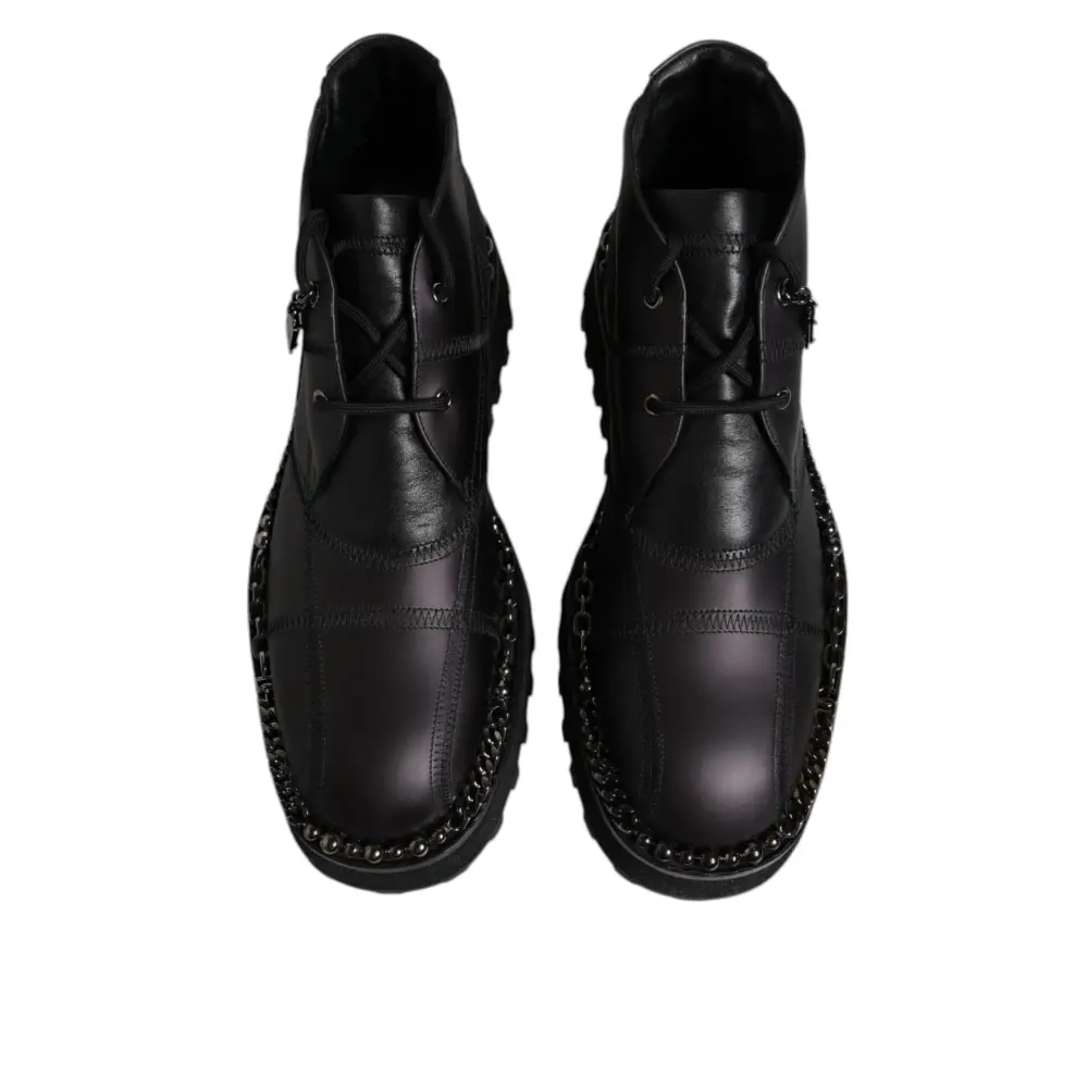 Dolce & Gabbana Schwarze Leder Schnürstiefeletten Schuhe - EU44/US11
