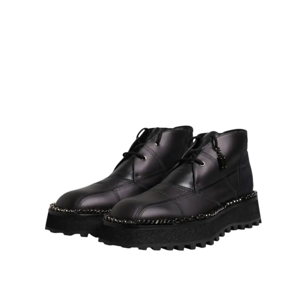 Dolce & Gabbana Schwarze Leder Schnürstiefeletten Schuhe - EU44/US11