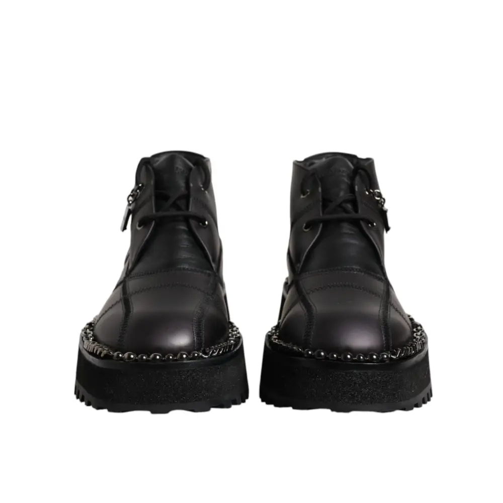 Dolce & Gabbana Schwarze Leder Schnürstiefeletten Schuhe - EU44/US11