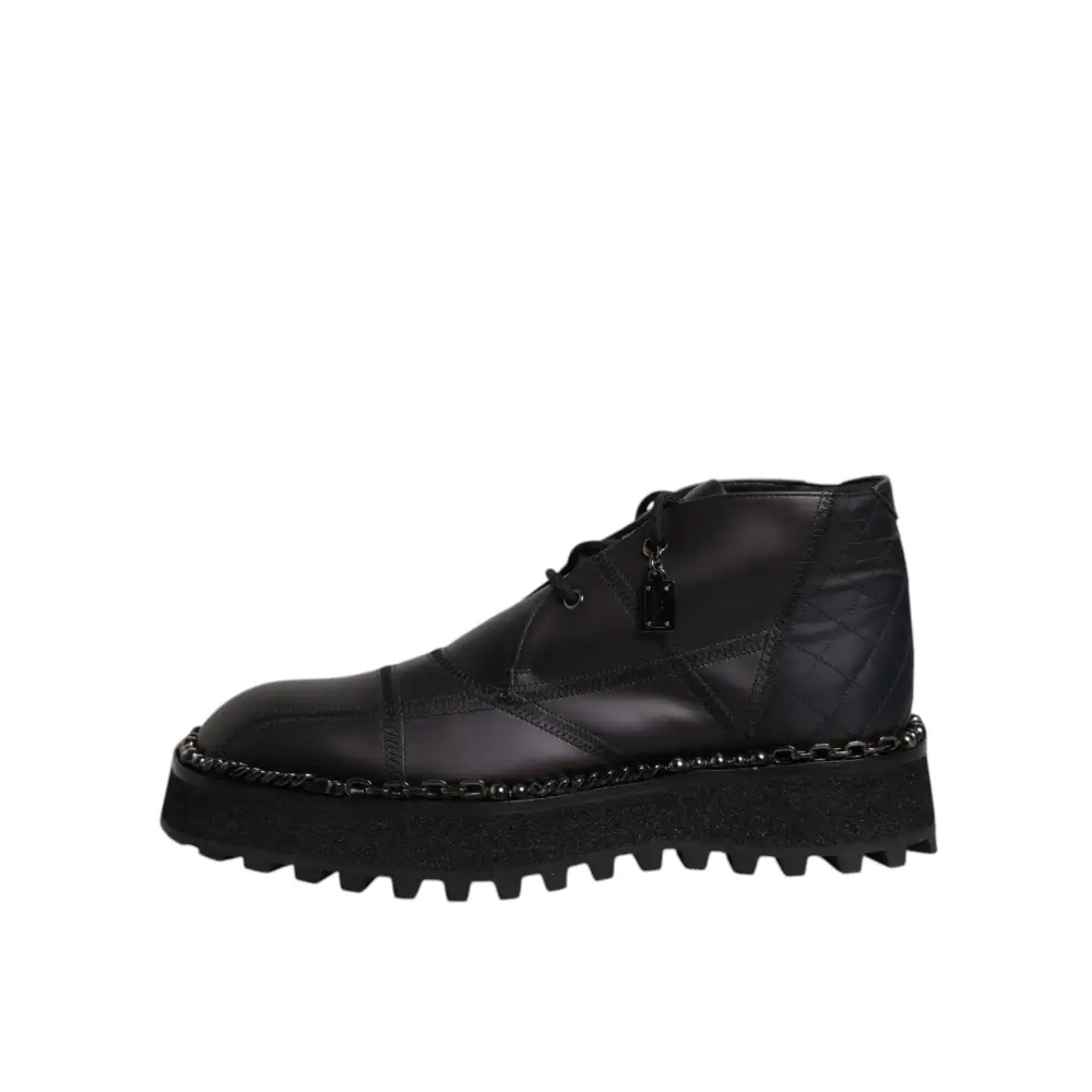 Dolce & Gabbana Schwarze Leder Schnürstiefeletten Schuhe - EU44/US11