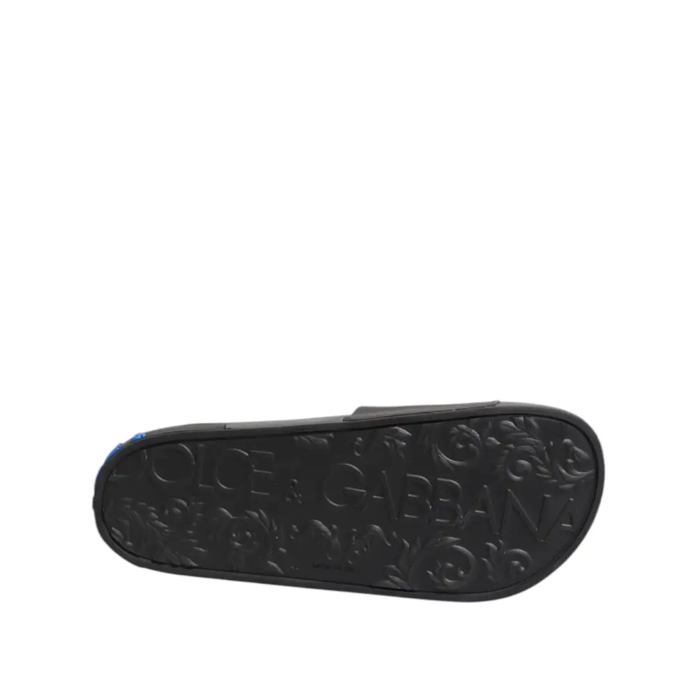 Dolce & Gabbana Schwarze Leder Slides Flats Beachwear Schuhe - EU40/US7