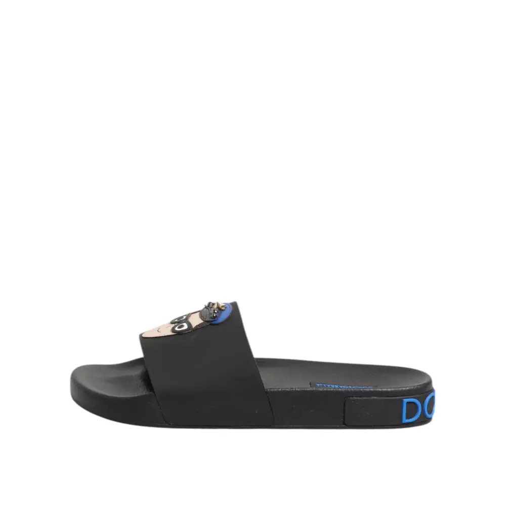 Dolce & Gabbana Schwarze Leder Slides Flats Beachwear Schuhe - EU40/US7