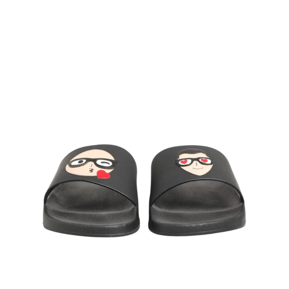 Dolce & Gabbana Schwarze Leder-Slides Sandalen Strandschuhe - EU41/US8