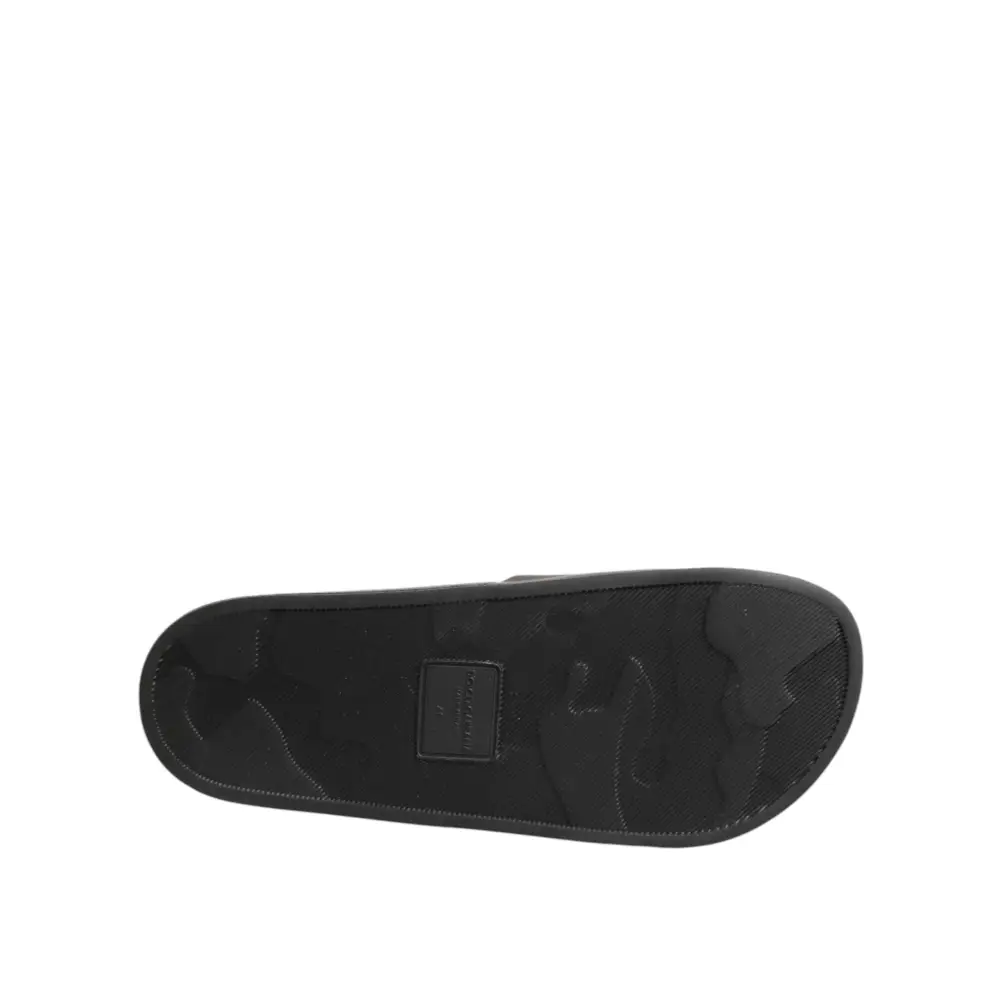 Dolce & Gabbana Schwarze Leder-Slides Sandalen Strandschuhe - EU41/US8