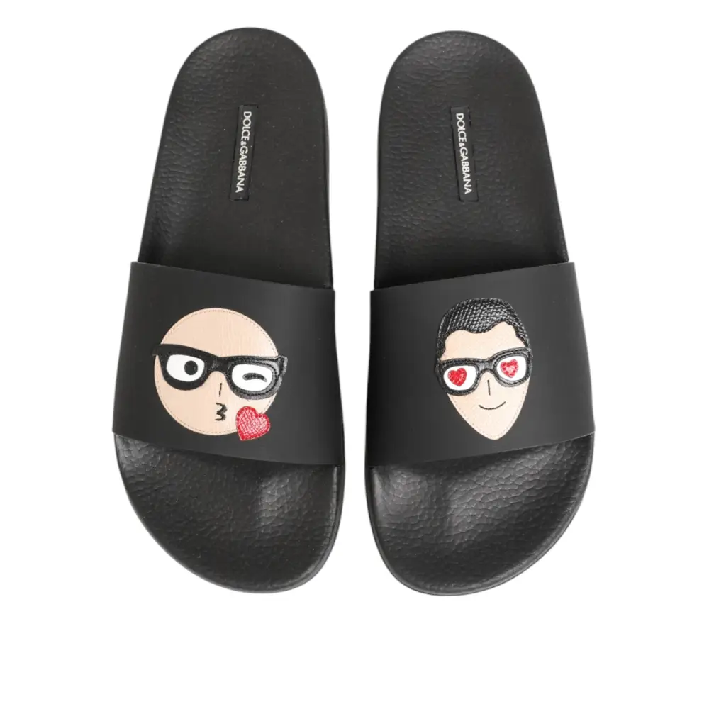 Dolce & Gabbana Schwarze Leder-Slides Sandalen Strandschuhe - EU41/US8