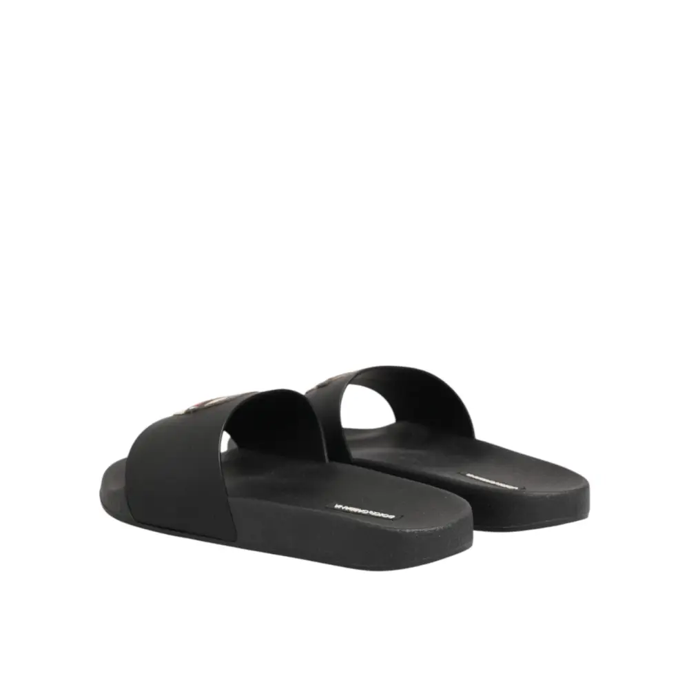 Dolce & Gabbana Schwarze Leder-Slides Sandalen Strandschuhe - EU41/US8