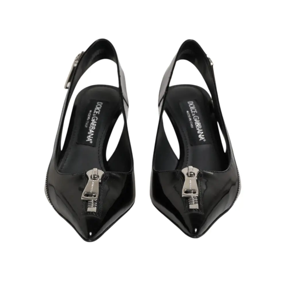 Dolce & Gabbana Schwarze Leder-Slingback-Pumps mit Reißverschluss - EU37/US6.5