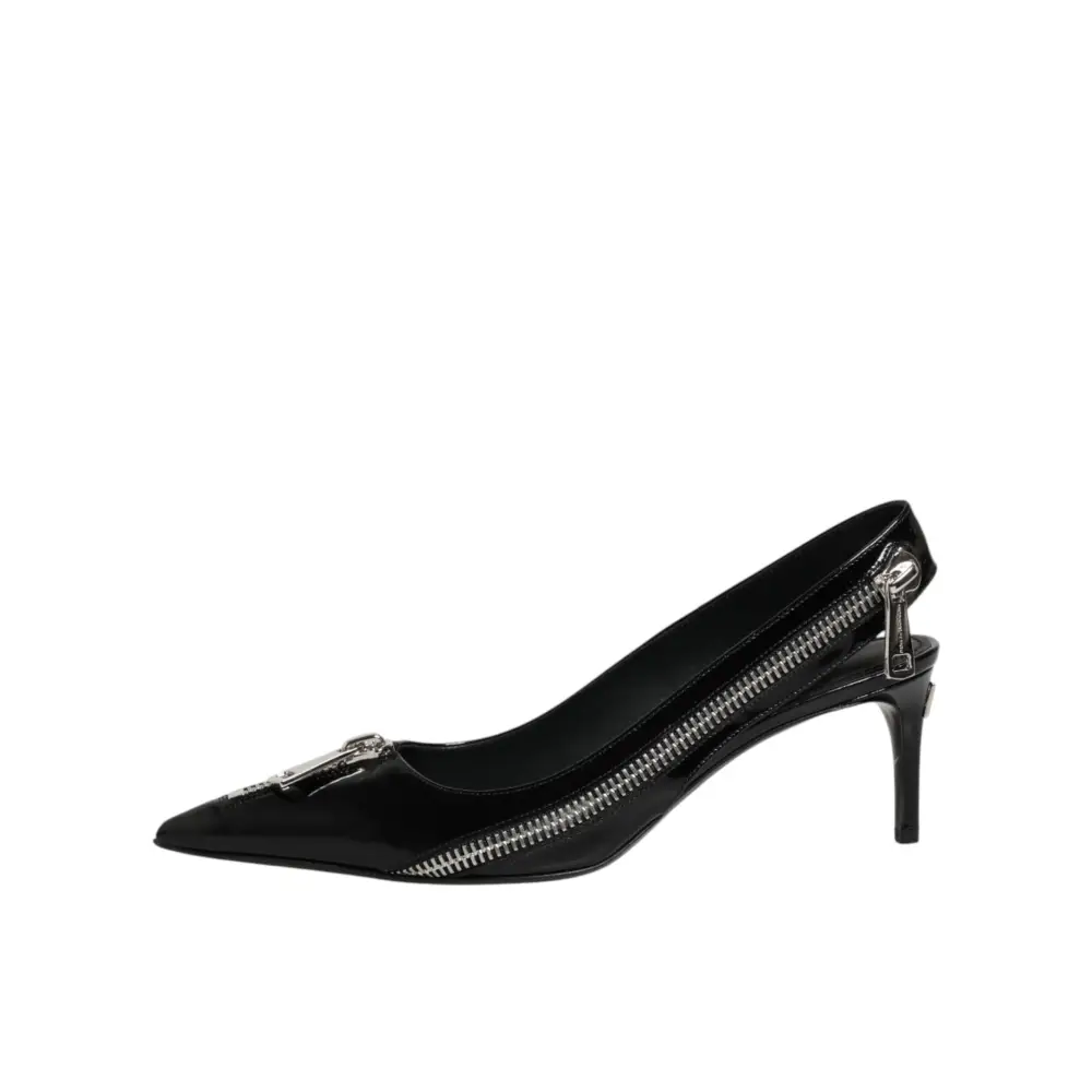 Dolce & Gabbana Schwarze Leder-Slingback-Pumps mit Reißverschluss - EU37/US6.5