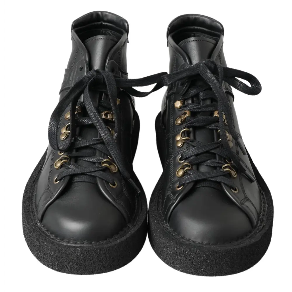 Dolce & Gabbana Schwarze Leder-Slipper mit Stretch-Stiefeln - EU40/US7