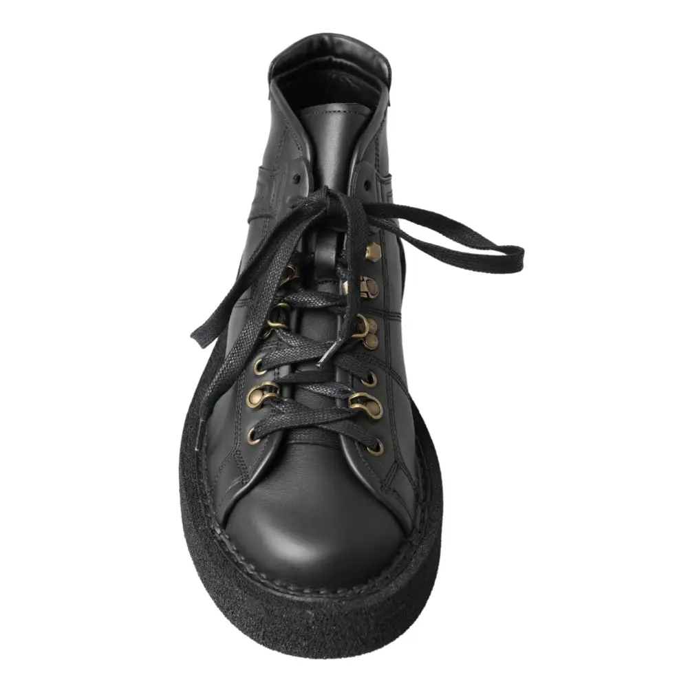 Dolce & Gabbana Schwarze Leder-Slipper mit Stretch-Stiefeln - EU40/US7