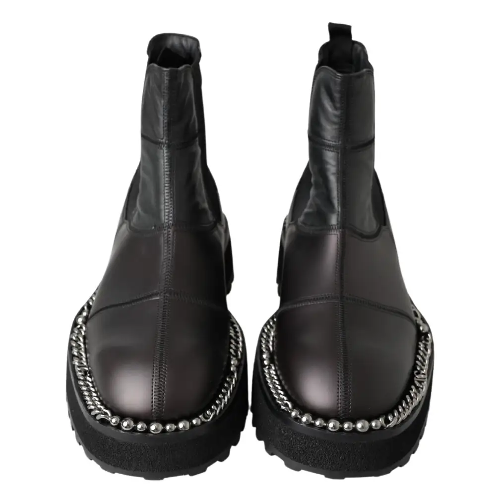 Dolce & Gabbana Schwarze Leder-Slipper mit Stretch-Stiefeln - EU45/US12