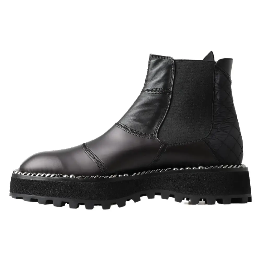 Dolce & Gabbana Schwarze Leder-Slipper mit Stretch-Stiefeln - EU45/US12