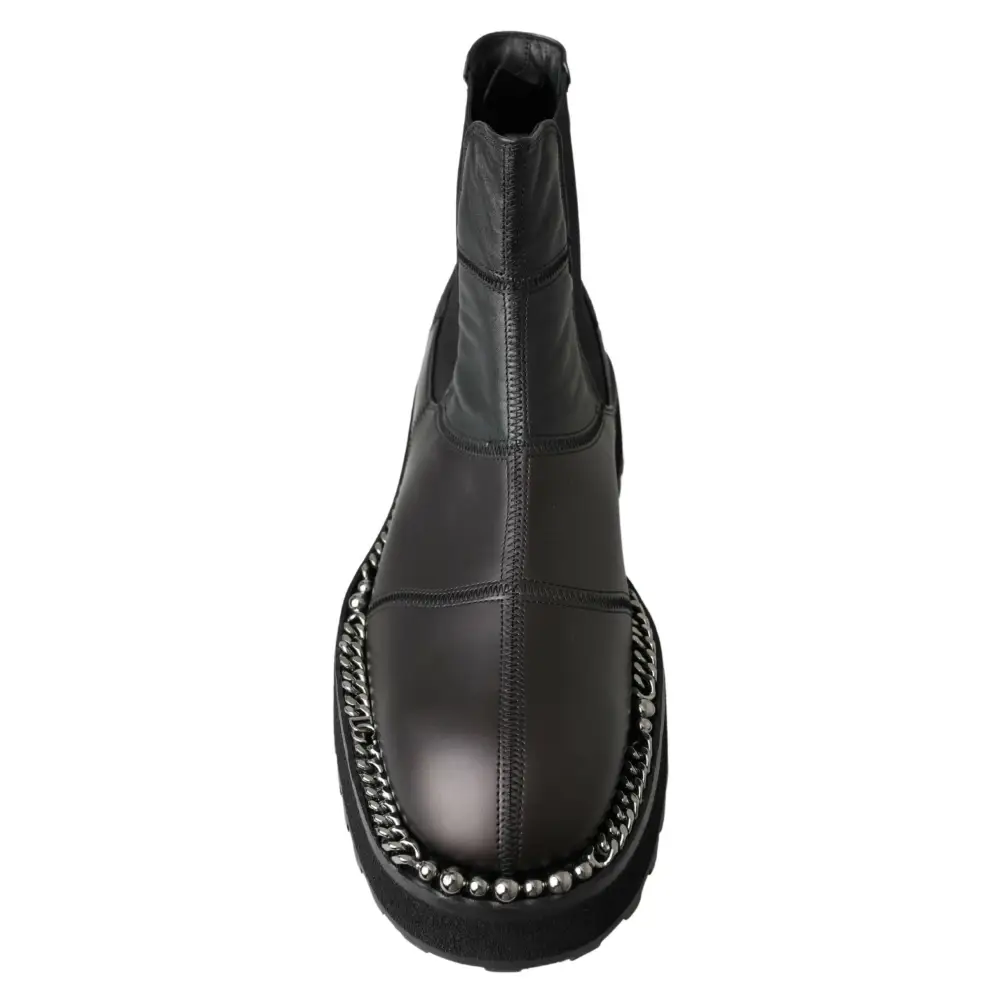 Dolce & Gabbana Schwarze Leder-Slipper mit Stretch-Stiefeln - EU45/US12