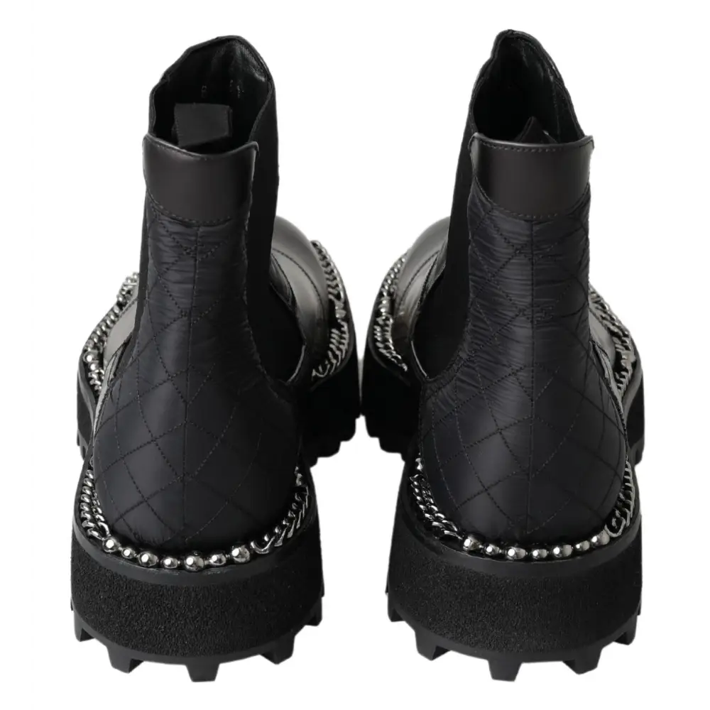 Dolce & Gabbana Schwarze Leder-Slipper mit Stretch-Stiefeln - EU45/US12