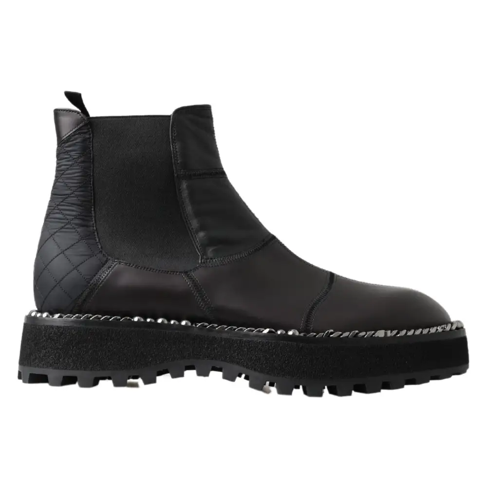 Dolce & Gabbana Schwarze Leder-Slipper mit Stretch-Stiefeln - EU45/US12